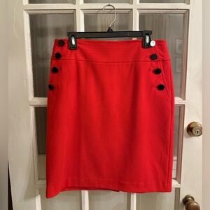 LOFT Red Button-Accent Straight Skirt